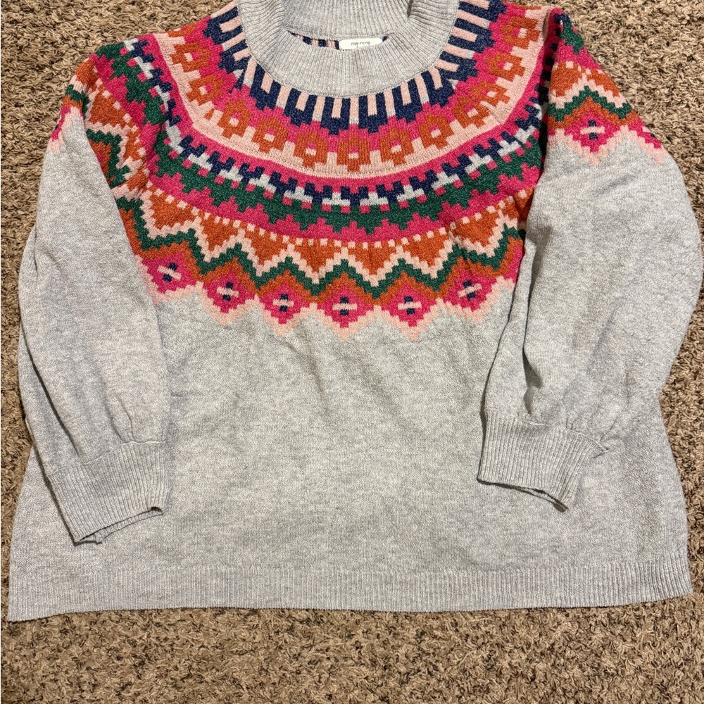 Maurices Multicolor Patterned Crew Neck Sweater